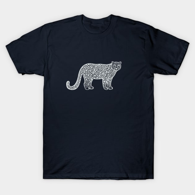 Snow Leopard - detailed big cat drawing T-Shirt by Green Paladin